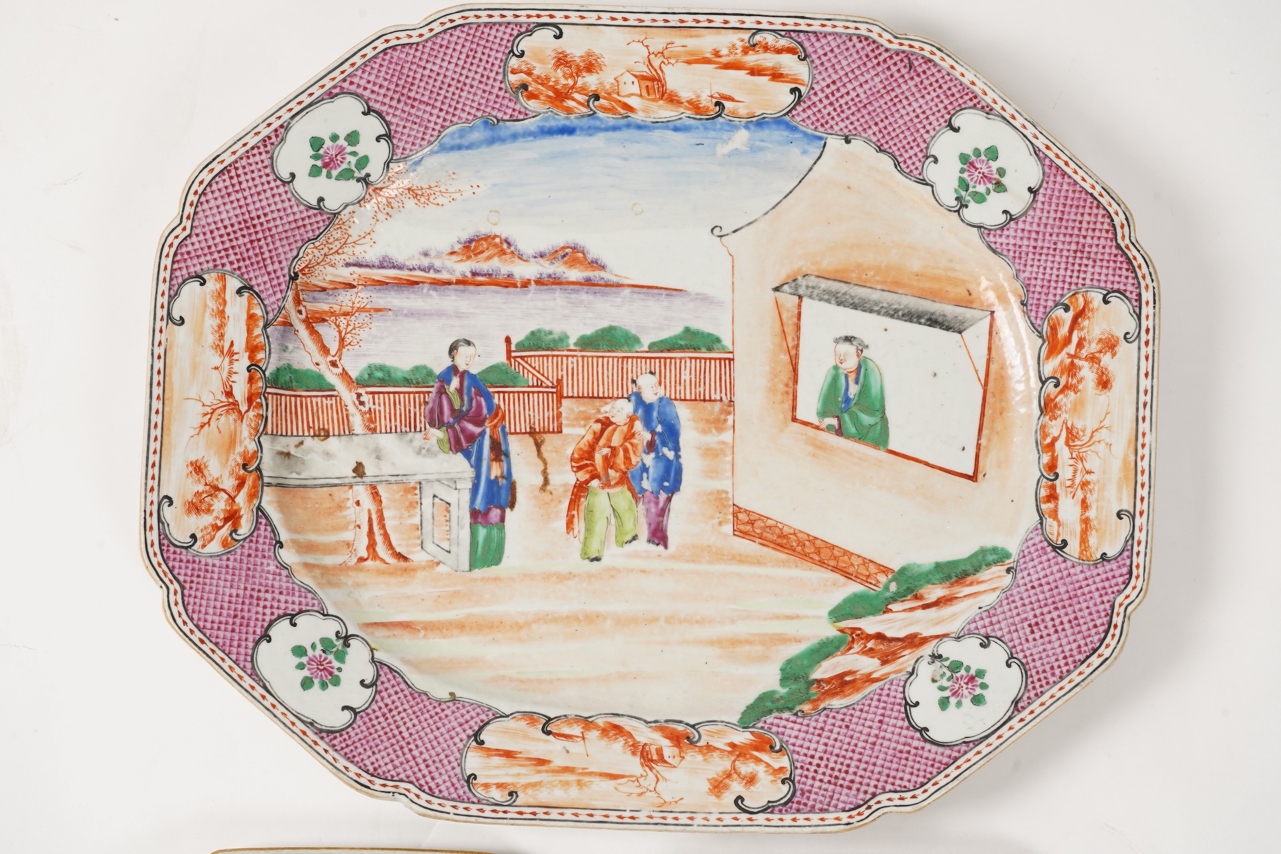 Three Chinese famille rose ‘mandarin’ serving dishes, Qianlong period